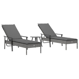Poly Rattan Sonnenliegen Set mit Tisch Grau