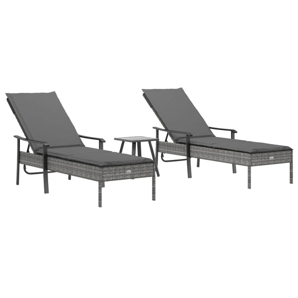 Poly Rattan Sonnenliegen Set mit Tisch Grau