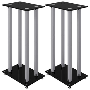 Lautsprecherständer Schwarz/Silbern Hartglas 2er Set