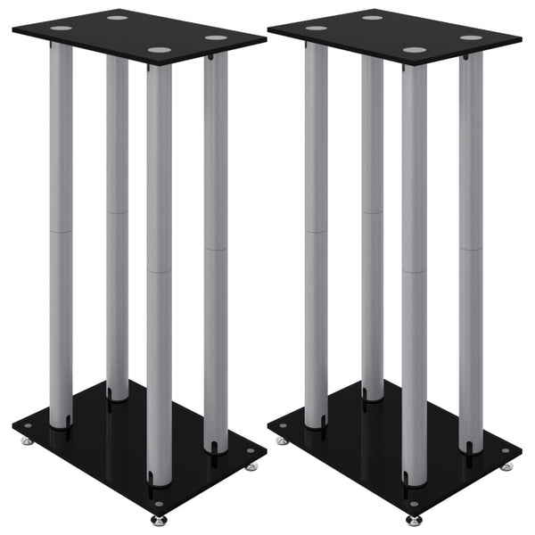 Lautsprecherständer Schwarz/Silbern Hartglas 2er Set