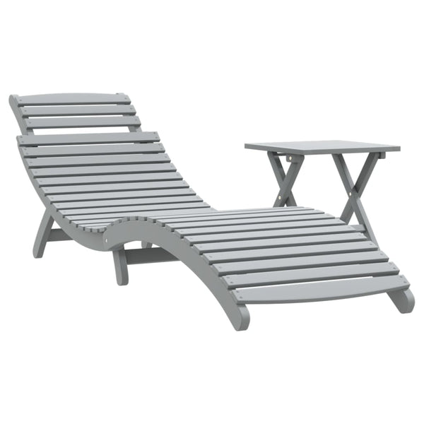 Sonnenliege mit Tisch aus Akazienholz Grau