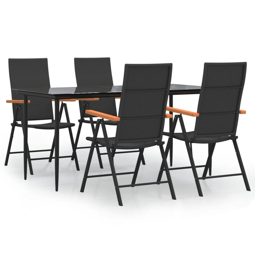 5-tlg. Garten-Essgruppe Schwarz und Braun Poly Rattan