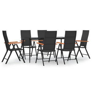 vidaXL Ensemble repas de jardin 7 pcs Résine tressée noir et marron