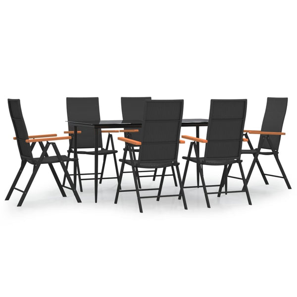 vidaXL Ensemble repas de jardin 7 pcs Résine tressée noir et marron