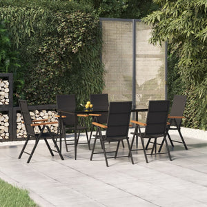 vidaXL Ensemble repas de jardin 7 pcs Résine tressée noir et marron