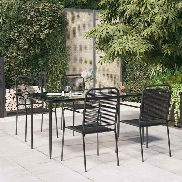 5-tlg. Garten-Essgruppe Schwarz Baumwollseil und Stahl