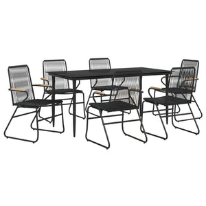 7-tlg. Garten-Essgruppe Schwarz PVC-Rattan