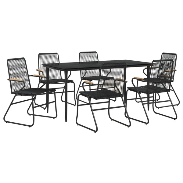 7-tlg. Garten-Essgruppe Schwarz PVC-Rattan