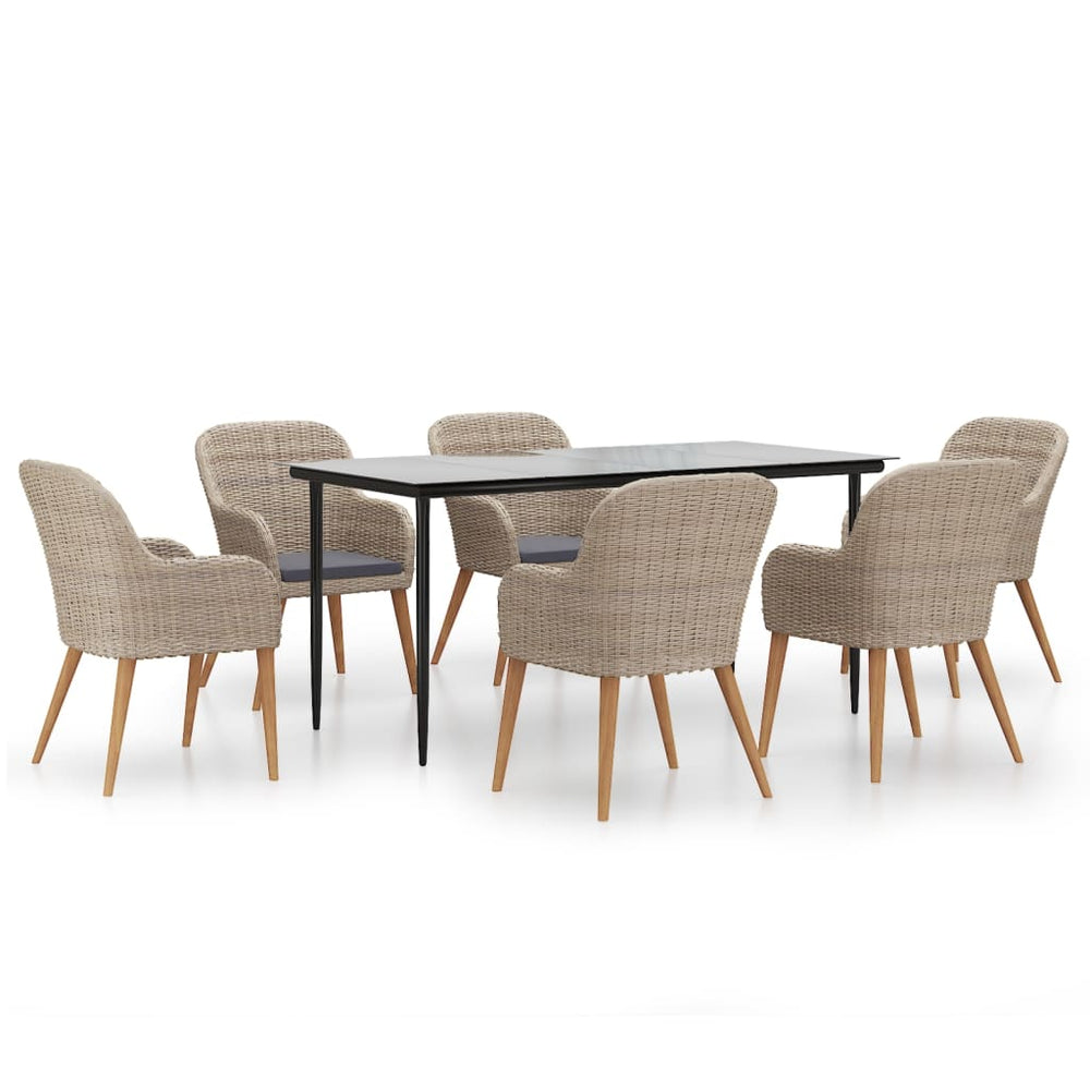 vidaXL Ensemble de salle à manger de jardin 7 pcs avec coussins Marron