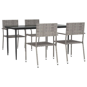 5-tlg. Garten-Essgruppe Grau Poly Rattan
