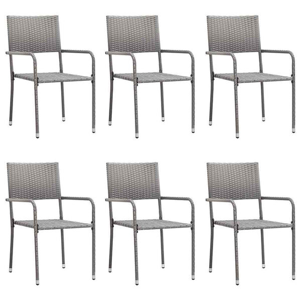 7-tlg. Garten-Essgruppe Grau Poly Rattan