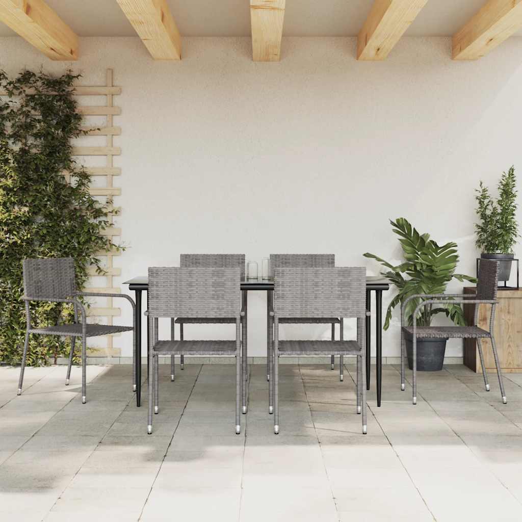 7-tlg. Garten-Essgruppe Grau Poly Rattan