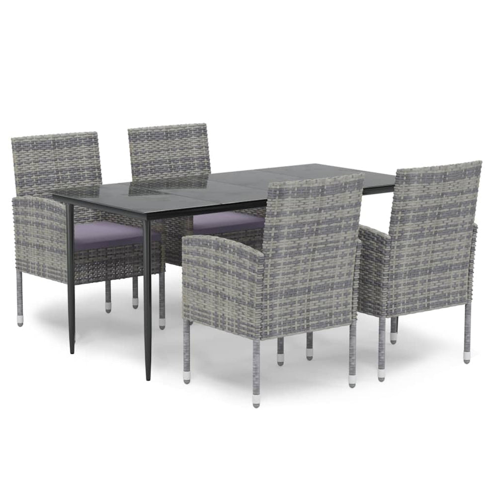 5-tlg. Garten-Essgruppe mit Kissen Anthrazit Poly Rattan