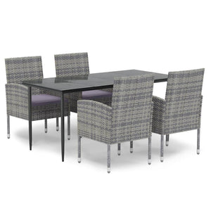 5-tlg. Garten-Essgruppe mit Kissen Anthrazit Poly Rattan