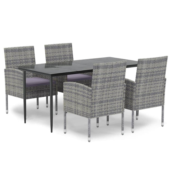 5-tlg. Garten-Essgruppe mit Kissen Anthrazit Poly Rattan