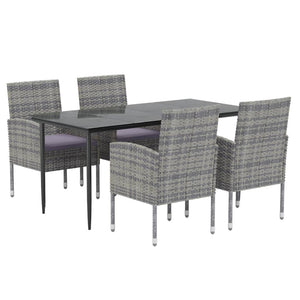 5-tlg. Garten-Essgruppe mit Kissen Anthrazit Poly Rattan