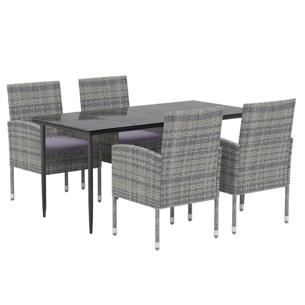 5-tlg. Garten-Essgruppe mit Kissen Anthrazit Poly Rattan
