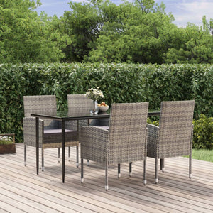 5-tlg. Garten-Essgruppe mit Kissen Anthrazit Poly Rattan
