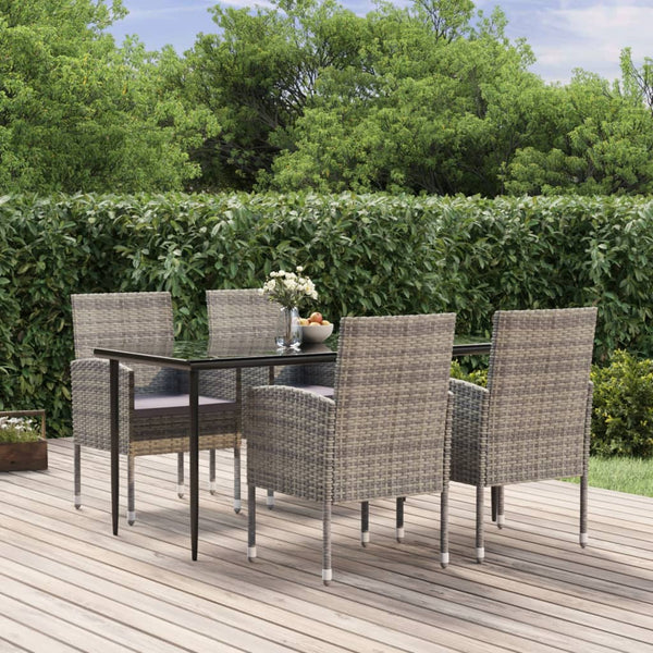 5-tlg. Garten-Essgruppe mit Kissen Anthrazit Poly Rattan