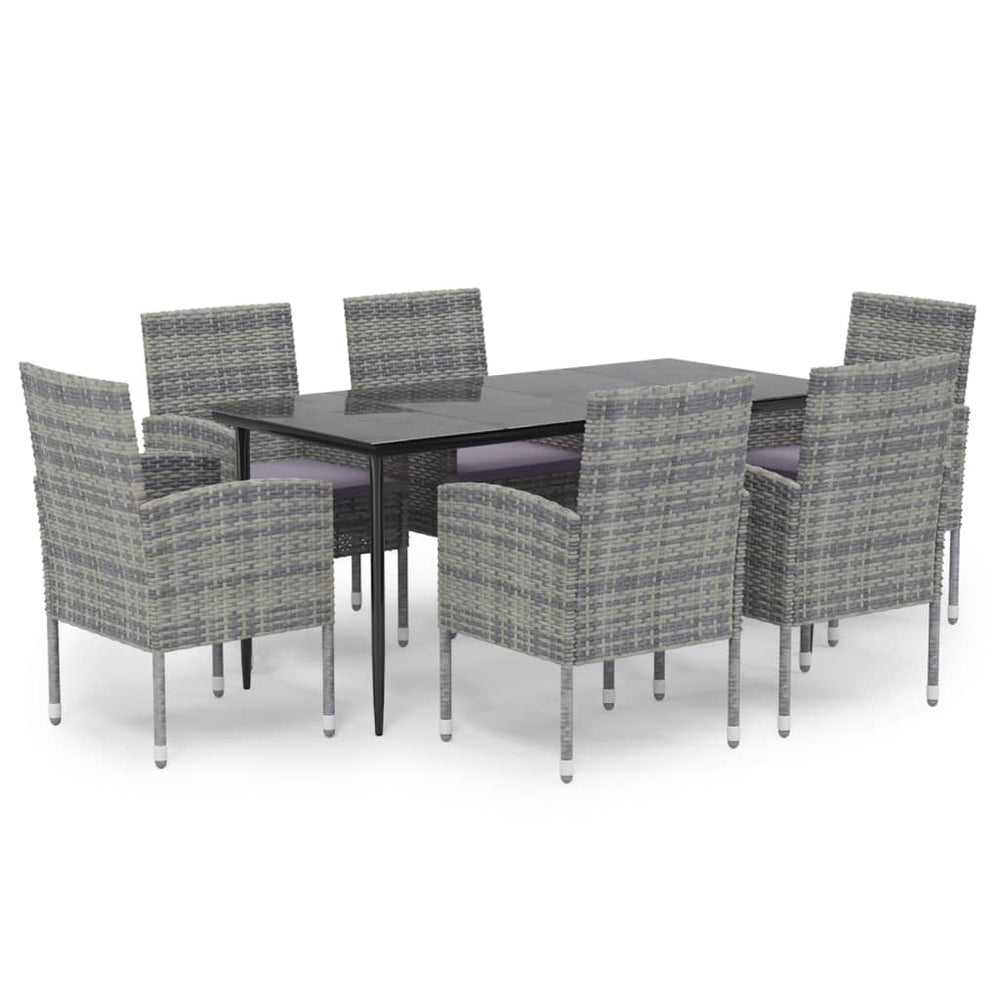 7-tlg. Garten-Essgruppe mit Kissen Anthrazit Poly Rattan