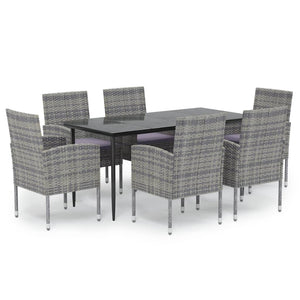 7-tlg. Garten-Essgruppe mit Kissen Anthrazit Poly Rattan