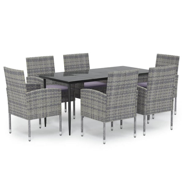 7-tlg. Garten-Essgruppe mit Kissen Anthrazit Poly Rattan