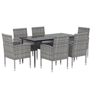 7-tlg. Garten-Essgruppe mit Kissen Anthrazit Poly Rattan