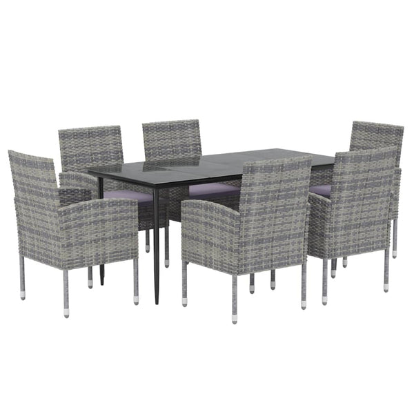7-tlg. Garten-Essgruppe mit Kissen Anthrazit Poly Rattan