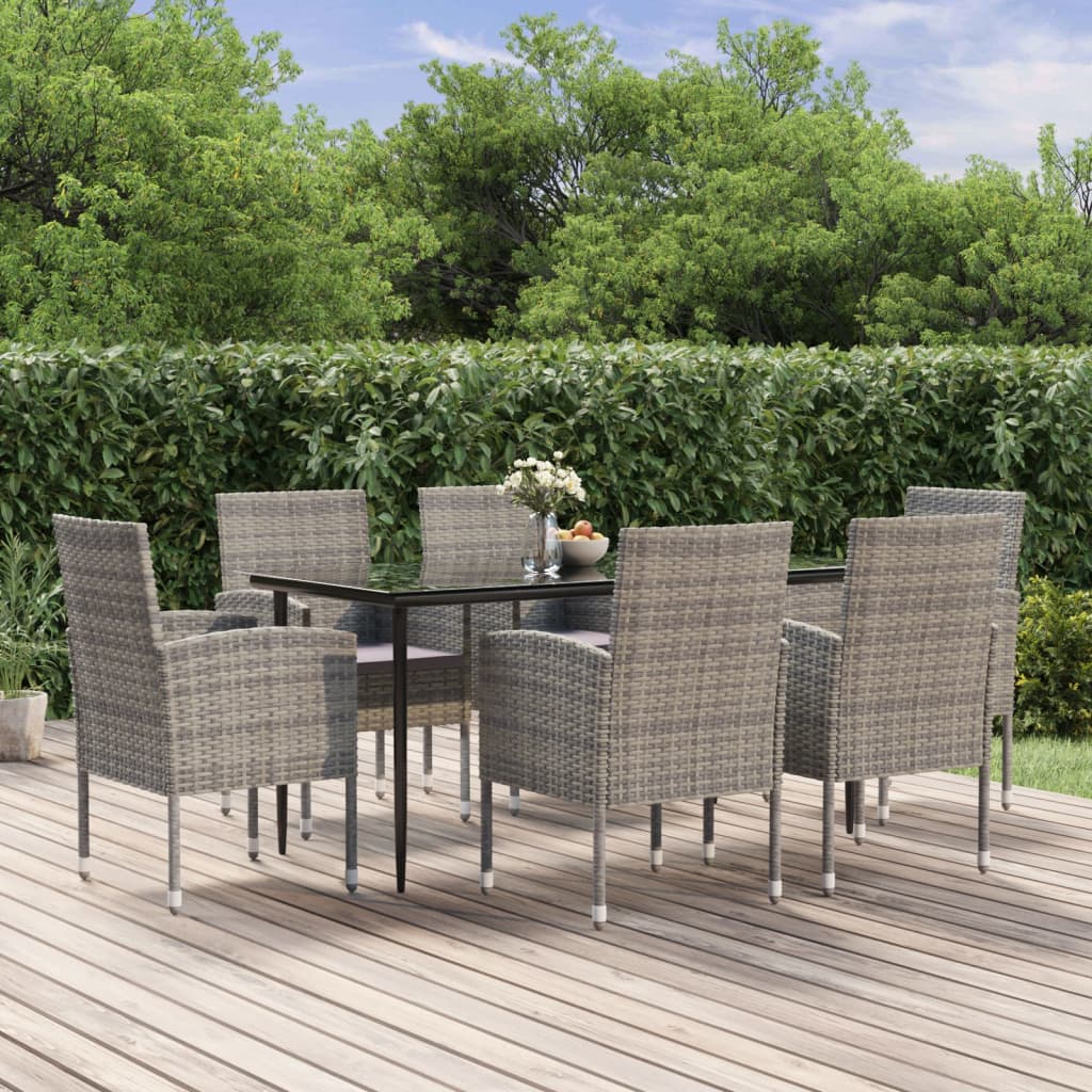 7-tlg. Garten-Essgruppe mit Kissen Anthrazit Poly Rattan