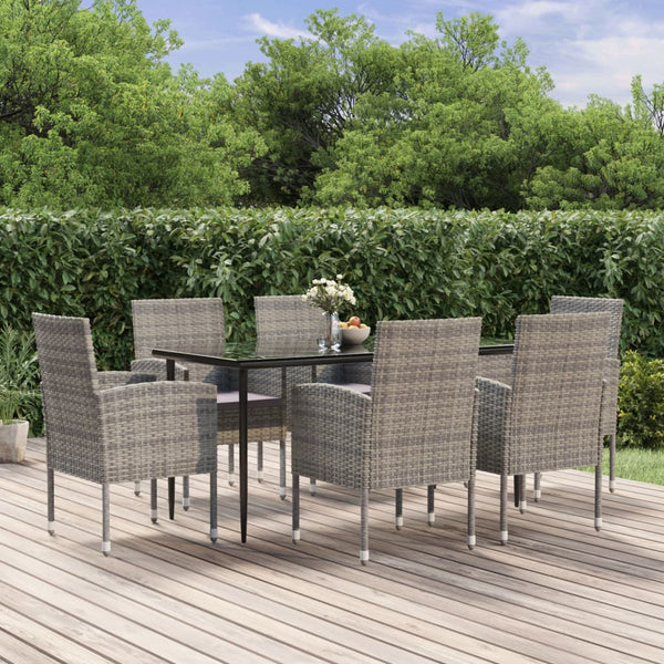 7-tlg. Garten-Essgruppe mit Kissen Anthrazit Poly Rattan
