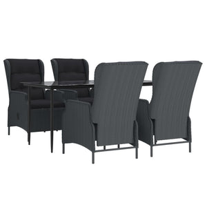 5-tlg. Garten-Essgruppe Dunkelgrau Poly Rattan