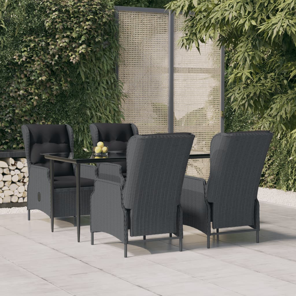 5-tlg. Garten-Essgruppe Dunkelgrau Poly Rattan