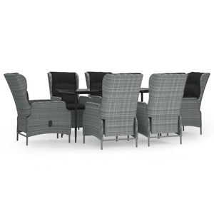 7-tlg. Garten-Essgruppe Hellgrau Poly Rattan