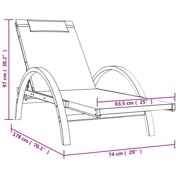 vidaXL Chaise longue avec coussin Gris Textilène et Bois massif de peuplier