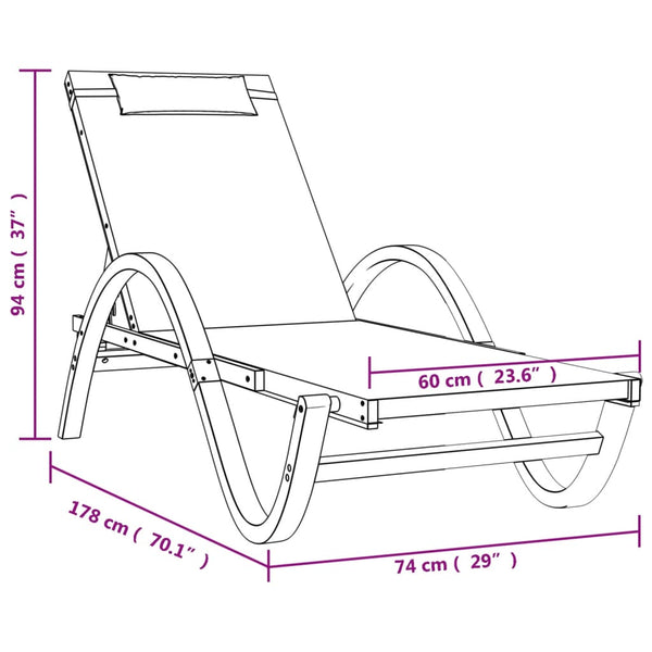 vidaXL Chaise longue avec coussin Gris Textilène et Bois massif de peuplier