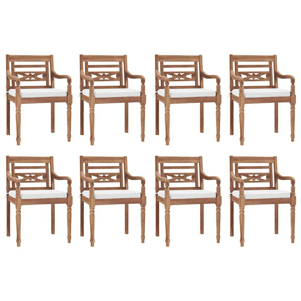 9-tlg. Garten-Essgruppe mit Weißen Kissen Massivholz Teak