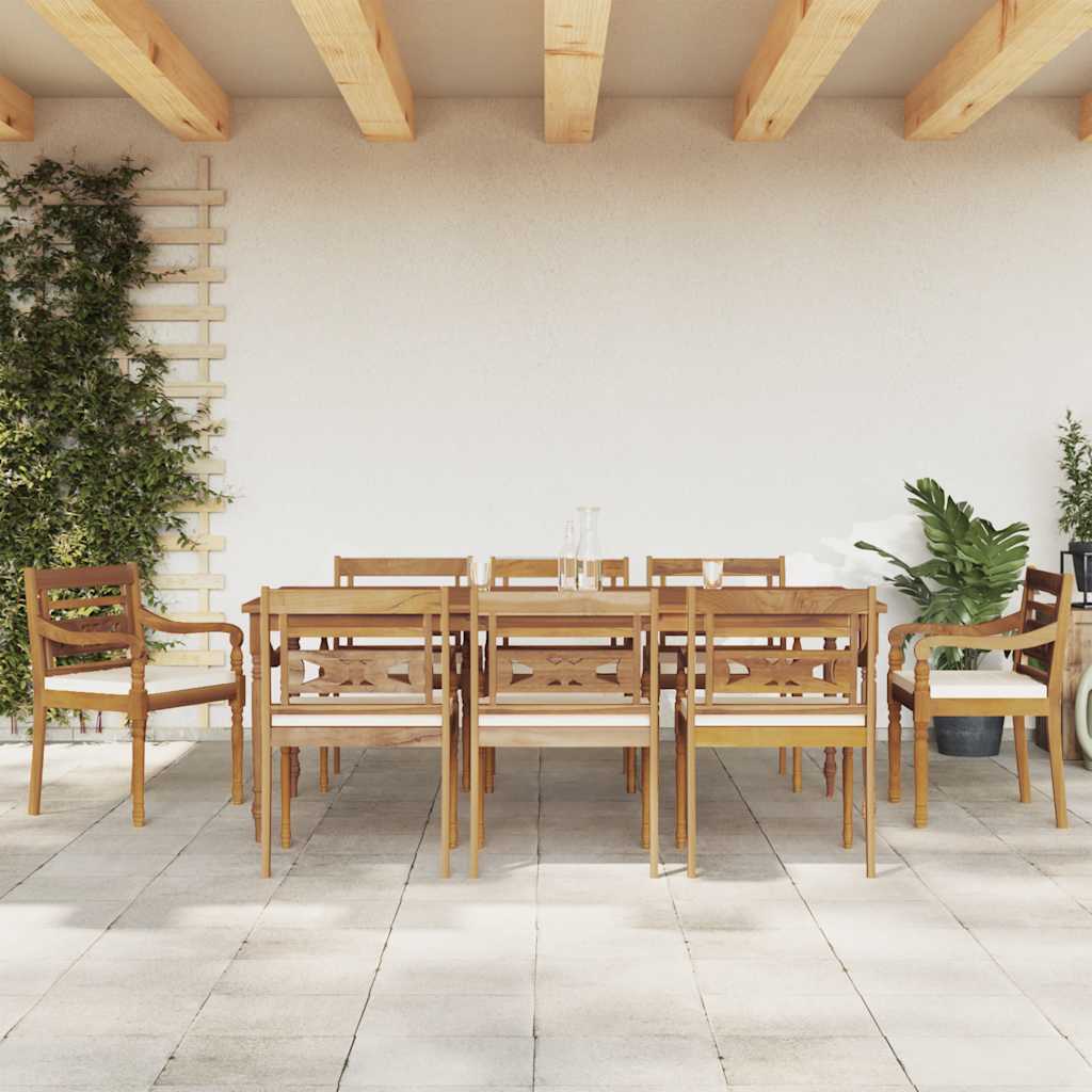 9-tlg. Garten-Essgruppe mit Weißen Kissen Massivholz Teak