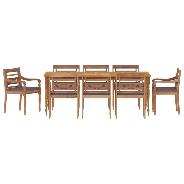 vidaXL Salon de jardin à dîner 9 pcs avec coussins gris foncé, bois de teck massif