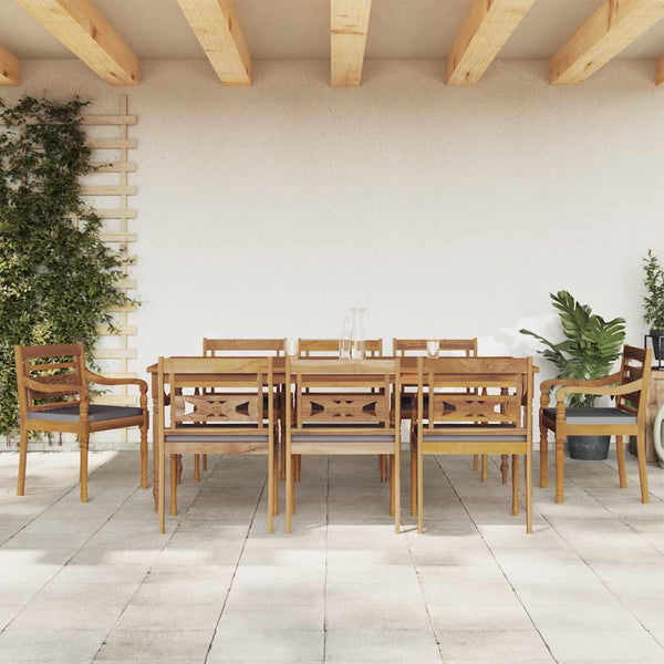 vidaXL Salon de jardin à dîner 9 pcs avec coussins gris foncé, bois de teck massif