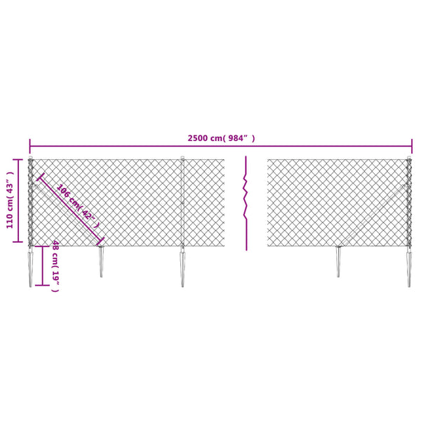 Maschendrahtzaun mit Bodenhülsen Anthrazit 1,1x25 m