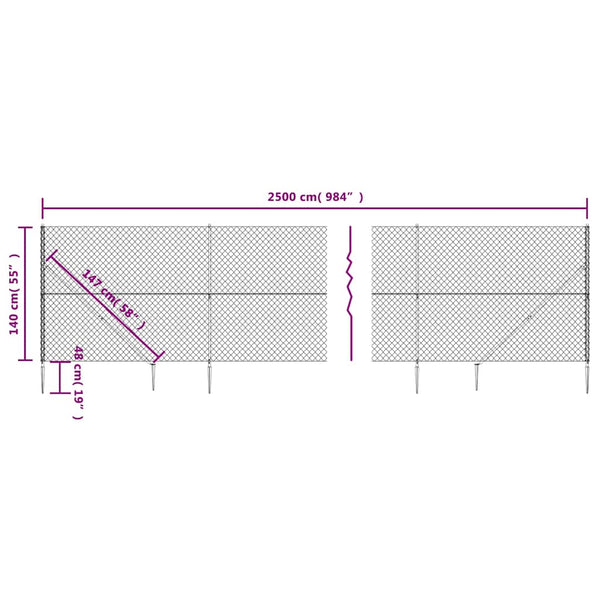 Maschendrahtzaun mit Bodenhülsen Anthrazit 1,4x25 m