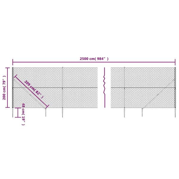 Maschendrahtzaun mit Bodenhülsen Anthrazit 2x25 m