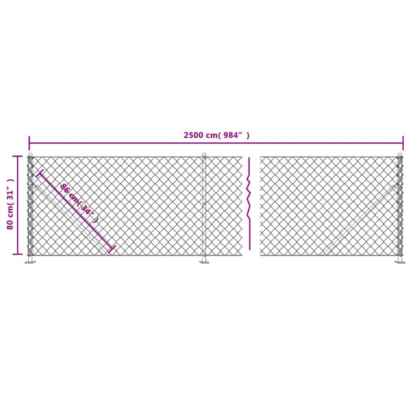 Maschendrahtzaun mit Bodenflansch Silbern 0,8x25 m