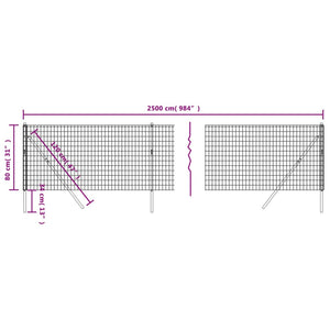 Maschendrahtzaun Grün 0,8x25 m Verzinkter Stahl