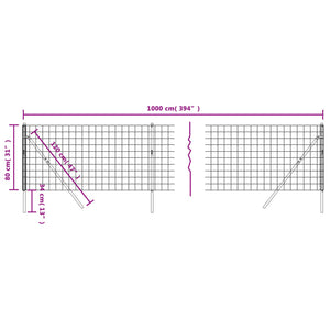 Maschendrahtzaun Grün 0,8x10 m Verzinkter Stahl