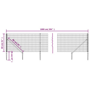 Maschendrahtzaun mit Bodenhülsen Grün 0,8x10 m