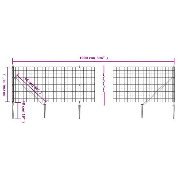 Maschendrahtzaun mit Bodenhülsen Grün 0,8x10 m
