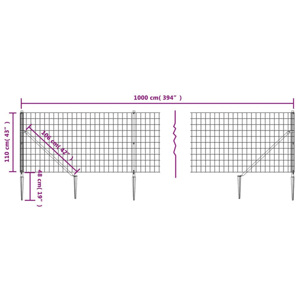 Maschendrahtzaun mit Bodenhülsen Grün 1,1x10 m