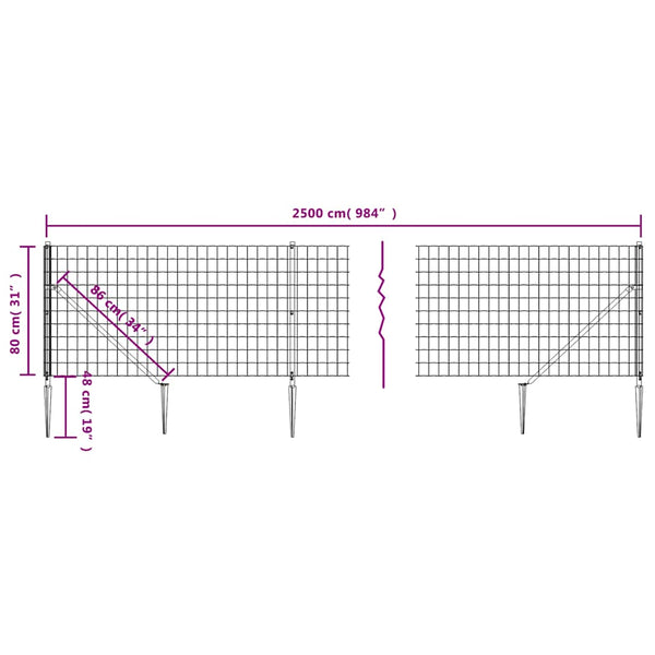 Maschendrahtzaun mit Bodenhülsen Grün 0,8x25 m