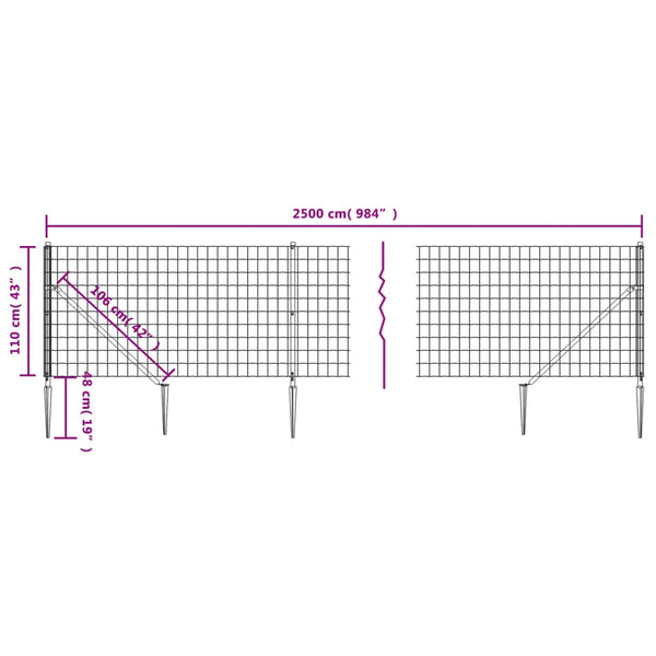 Maschendrahtzaun mit Bodenhülsen Grün 1,1x25 m